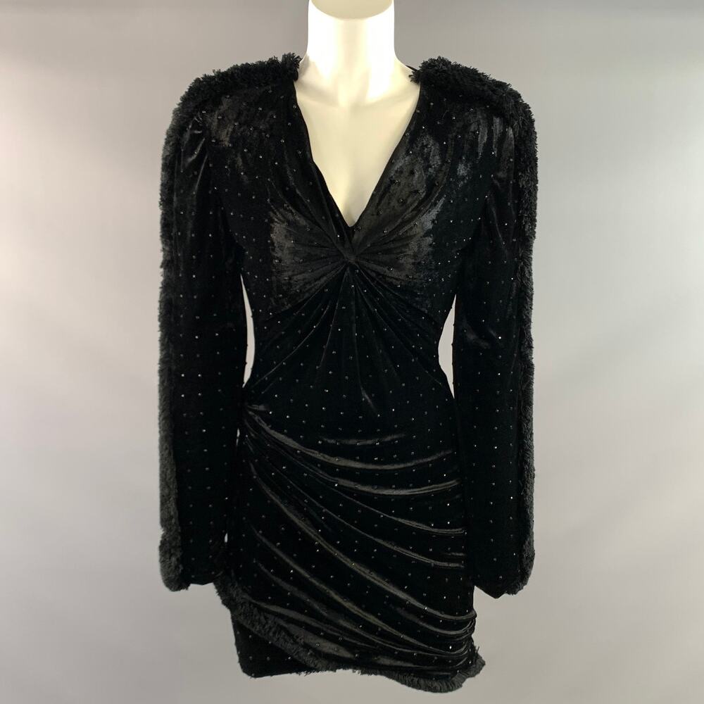 VERSACE FW2018 Size 6 Black Acetate & Silk Rhinestones V Neck Cocktail Dress